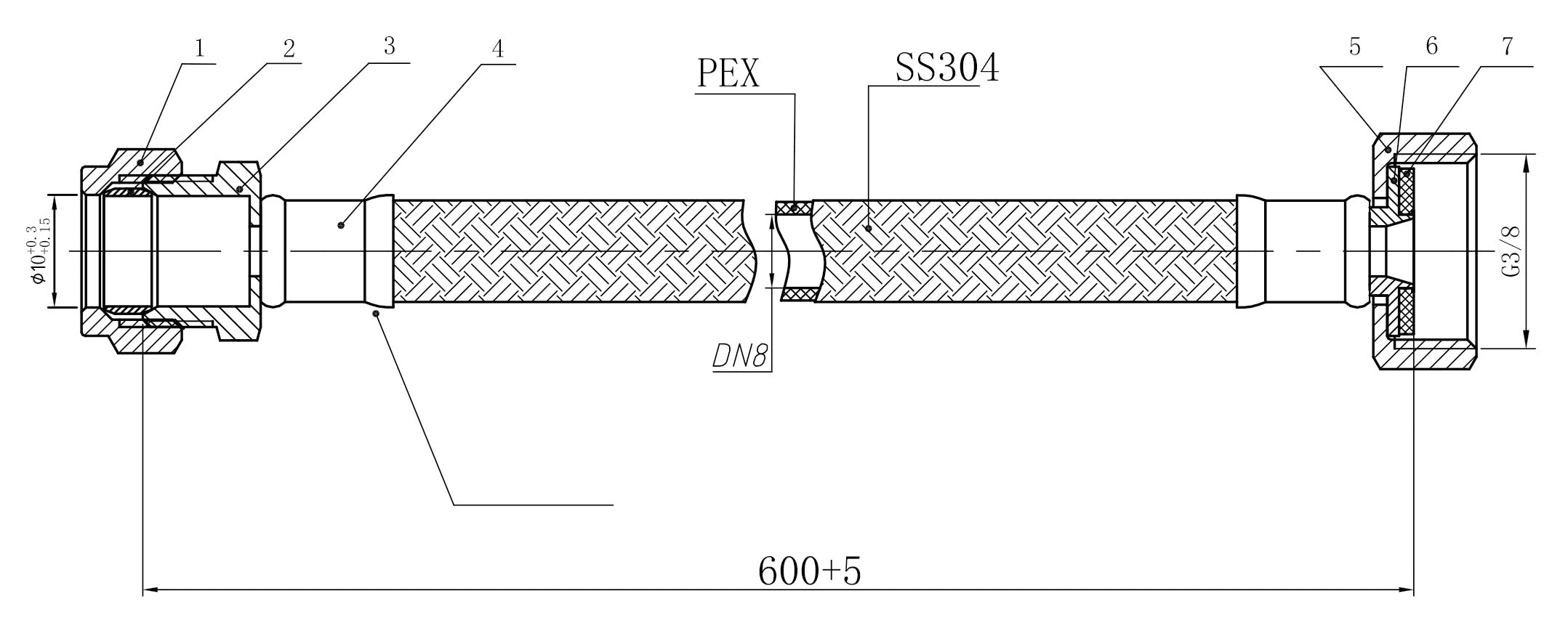 Flexibele aansluitslang 3/8" bi x 10mm knel 60 cm RVS