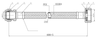 Flexibele aansluitslang 3/8" bi x 10mm knel 60 cm RVS