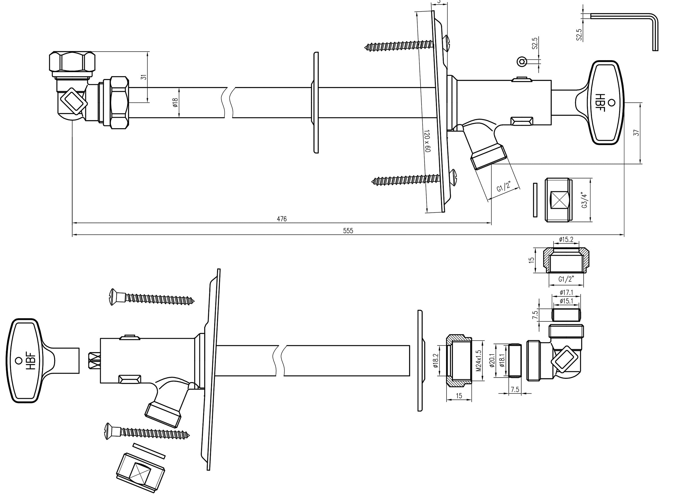 Vorstbestendige gevelkraancombinatie 15mm x 1/2" of 3/4"