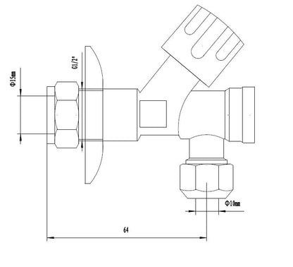 Hoekstopkraan met filter 1/2" of 15 mm x 3/8" of knel 10 mm chroom