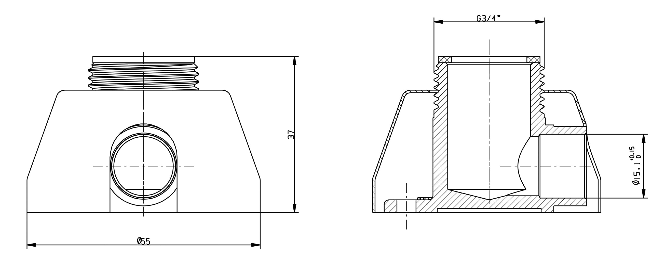 Muurplaatkoppeling 3/4" x 15 mm met rozetten 2 stuks chroom