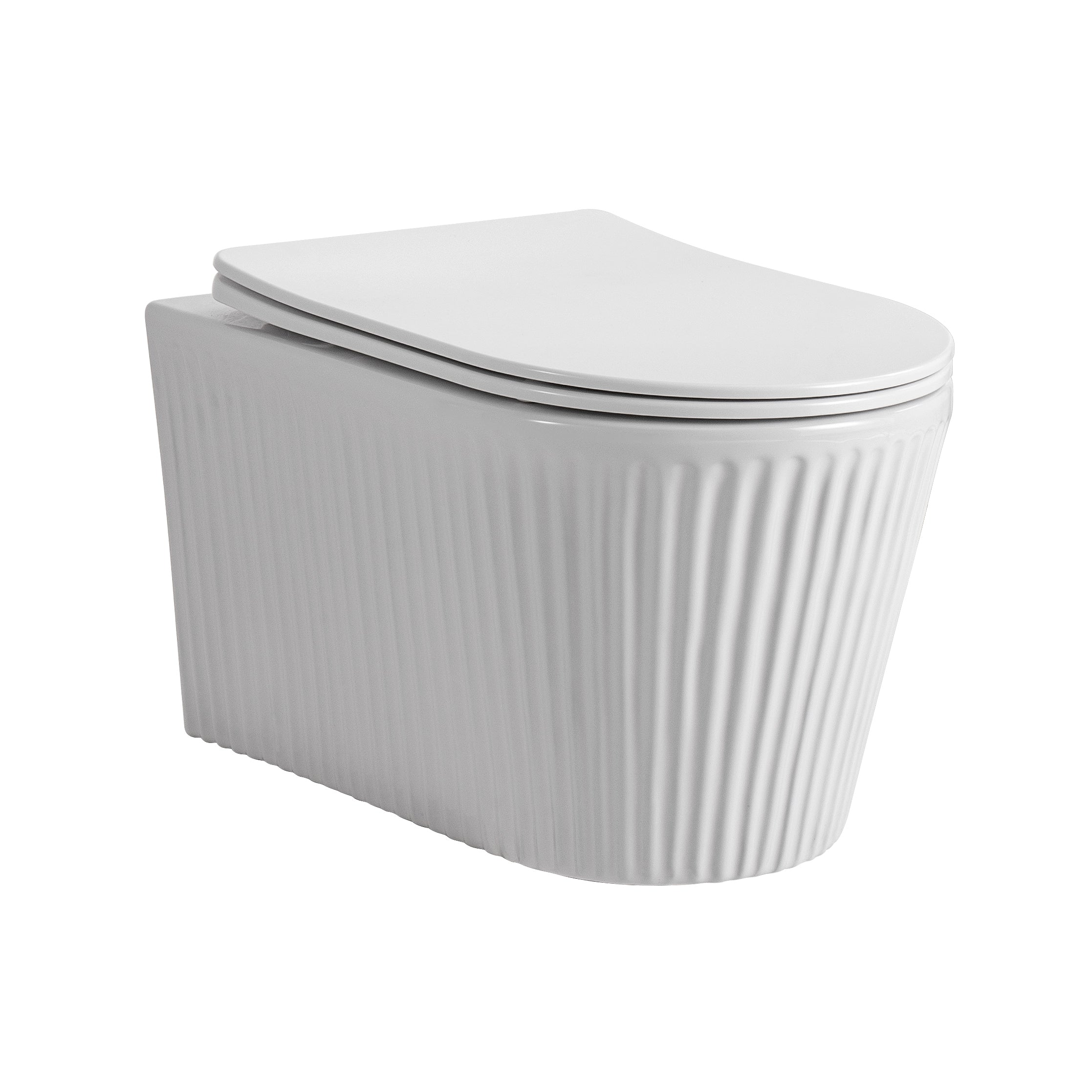 Muffly hangtoilet met ribbel - randloos  - tornado flush - met zitting - duroplast - soft close - quick release - keramiek - 36,5x52x34,6 cm - glanzend wit