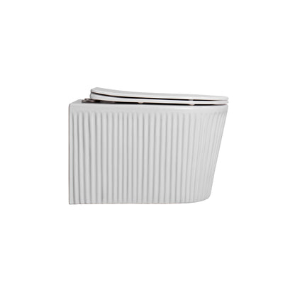 Muffly hangtoilet met ribbel - randloos - tornado flush - met zitting - duroplast - soft close - quick release - keramiek - 36,5x52x34,6 cm - glanzend wit