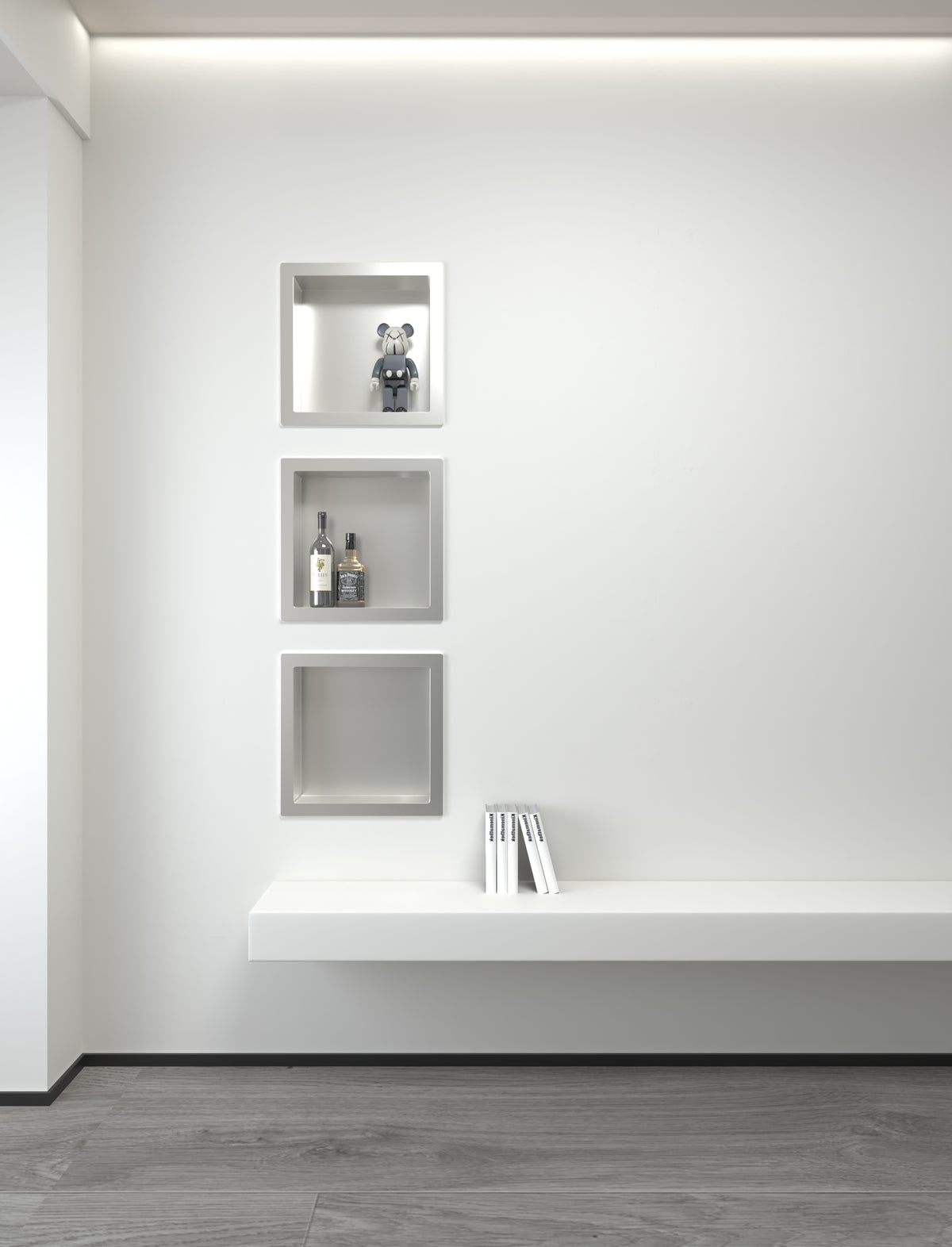 Aloni inbouwnis (300x300x70mm) - geborsteld rvs, sfeerbeeld