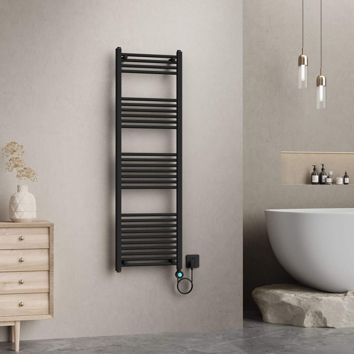 Belrad elektrische handdoekdroger - met digitale, programeerbare thermostaat - smart WiFi - aansluiting rechts - 900 w - 1600