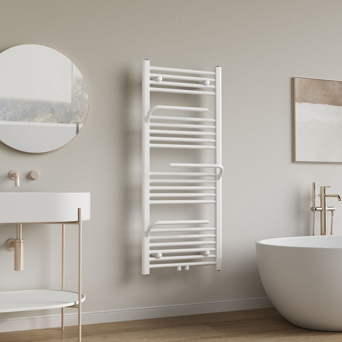 Belrad handdoekradiator - met handdoekhouder - links-rechts/middenaansluiting - 1200 x 500 mm - glanzend wit