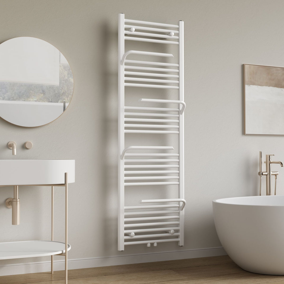 Belrad handdoekradiator - met handdoekhouder - links-rechts/middenaansluiting - 1600 x 500 mm - glanzend wit