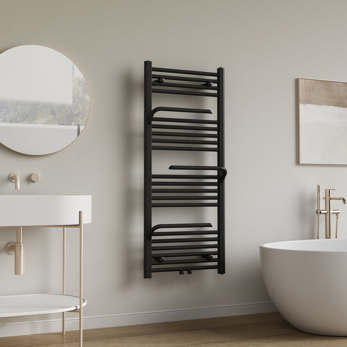Belrad handdoekradiator - met handdoekhouder - links-rechts/middenaansluiting - 1200 x 500 mm - mat zwart
