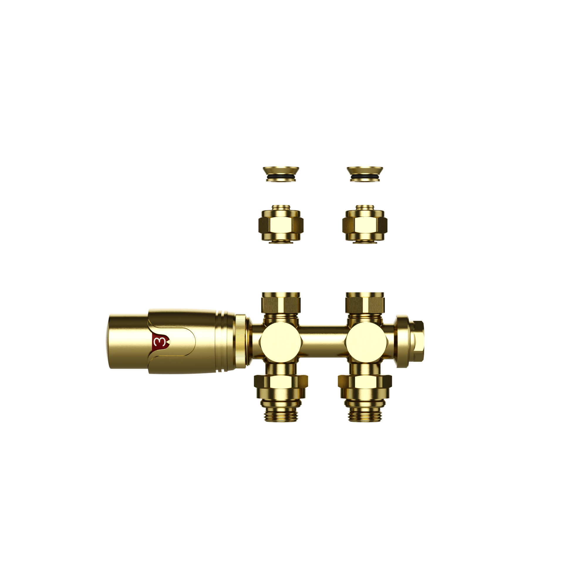 Radiatorkraan - design - thermostatisch - muur-en vloeraansluiting - 1/2mx16/2 m30 - geborsteld goud