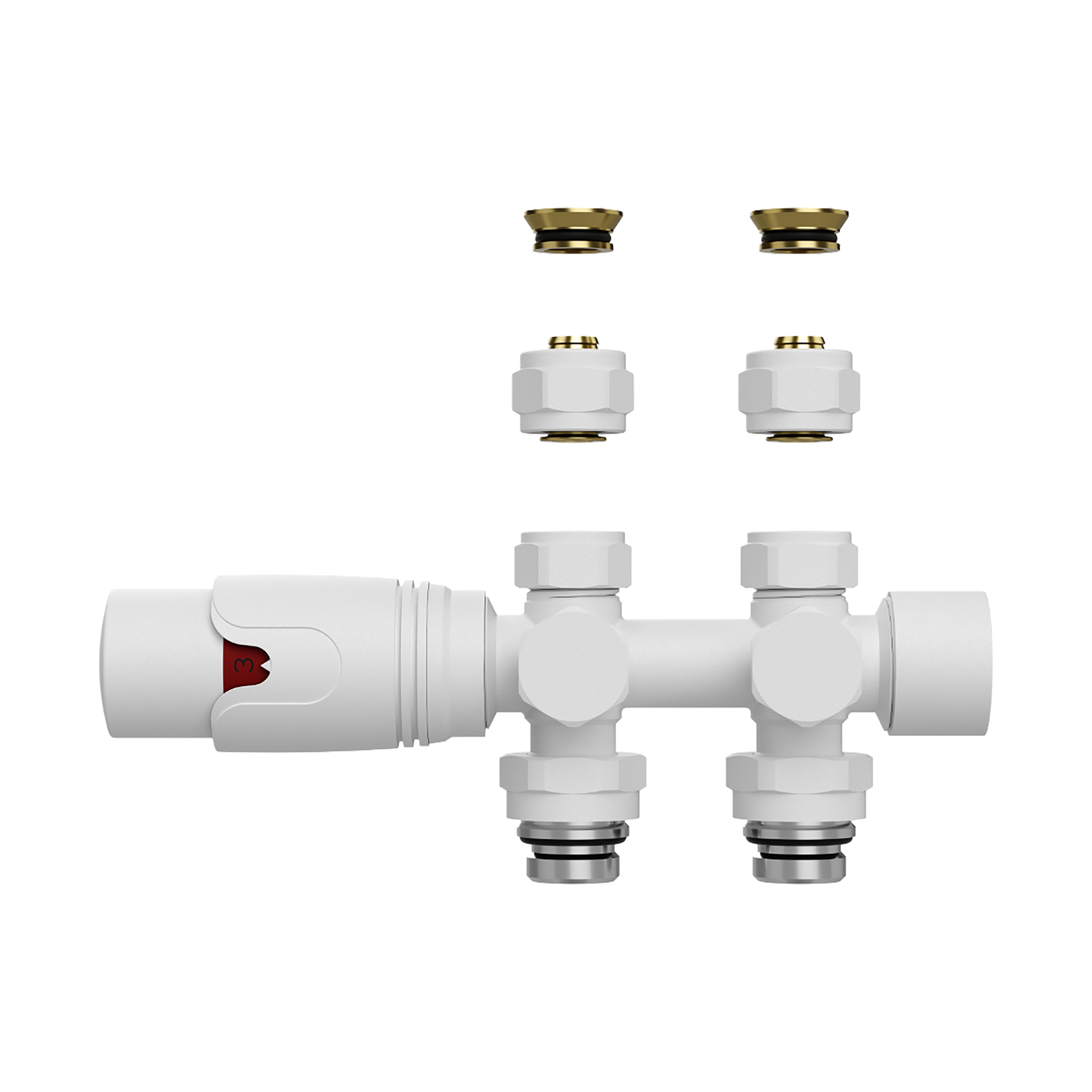 Radiatorkraan - design - thermostatisch - muur-en vloeraansluiting - 1/2mx16/2 m30 - mat wit