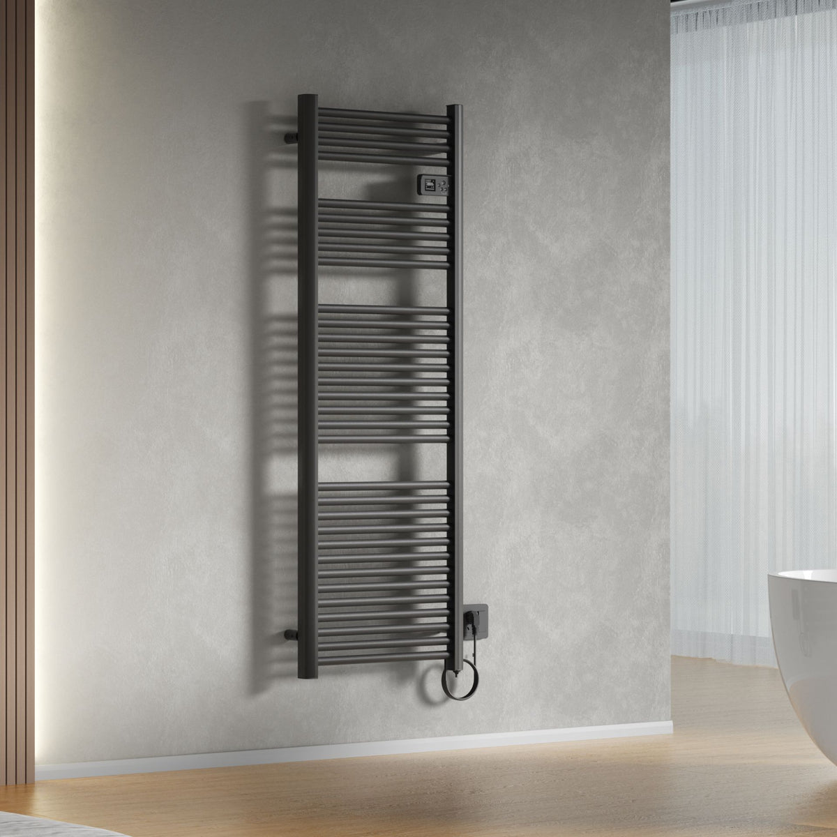 Belrad elektrische handdoekdroger - met digitale programeerbare thermostaat - smart WiFi - 850 w - 1600 x 540x133 mm - mat zw