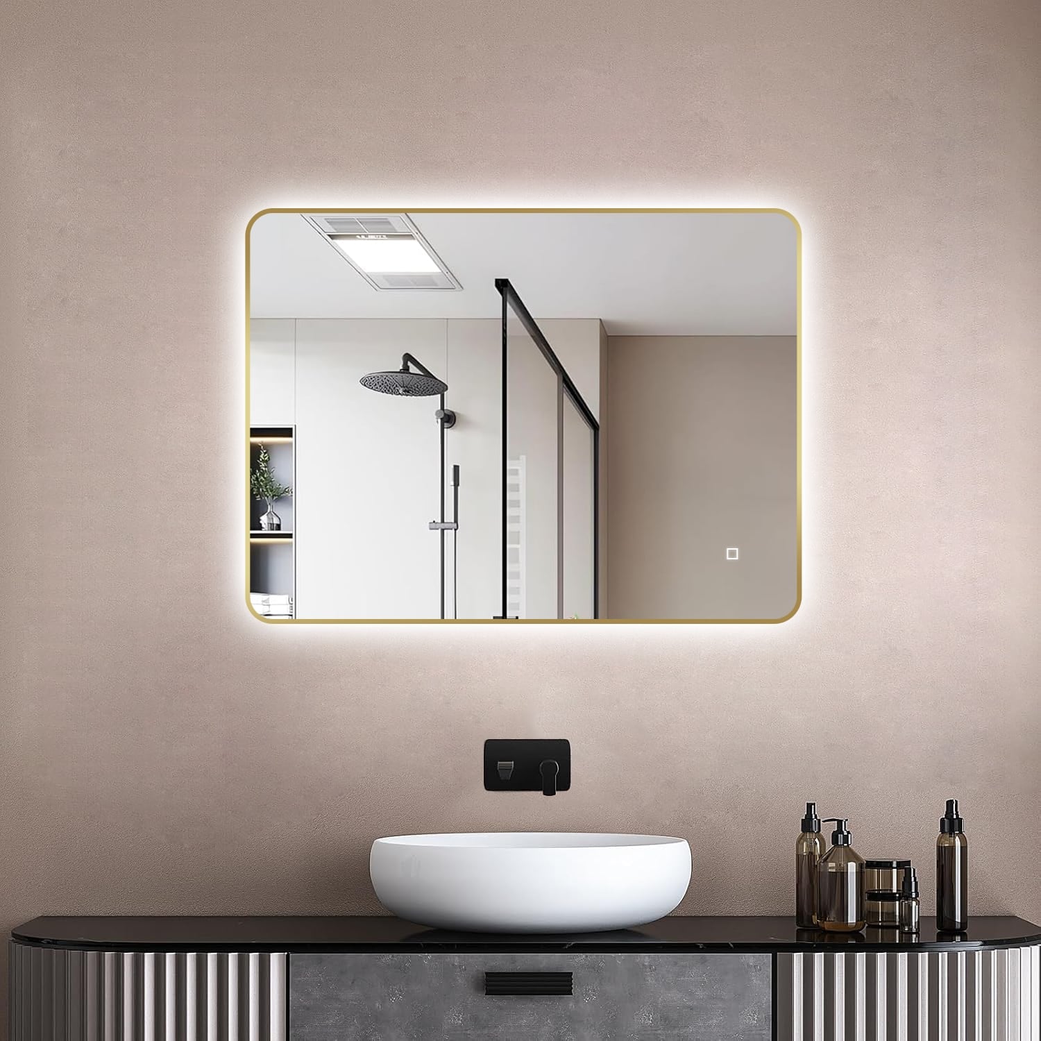 Badkamerspiegel Marbella 80x60 , met gouden lijst.