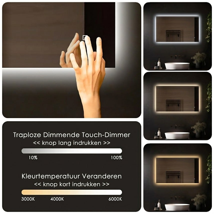 Badkamerspiegel Marbella 80x60 , met gouden lijst.