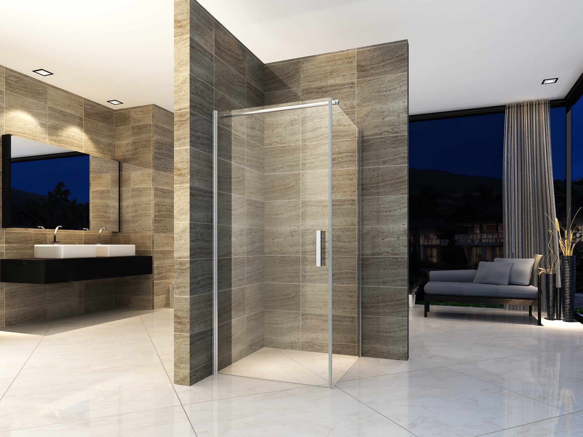 Aloni douchecabine met draaideur en zijwand - met anti-kalk behandeling - omkeerbaar - 6mm veiligheidsglas - 80x80x190 cm - chroom - helder glas