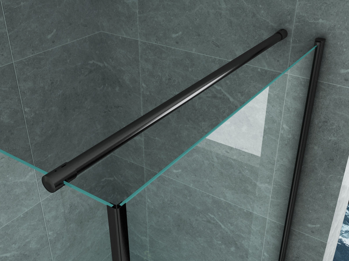 Aloni douchecabine met draaideur en zijwand - met anti-kalk behandeling - omkeerbaar - 6mm veiligheidsglas - 90x90x190 cm - mat zwart - helder glas