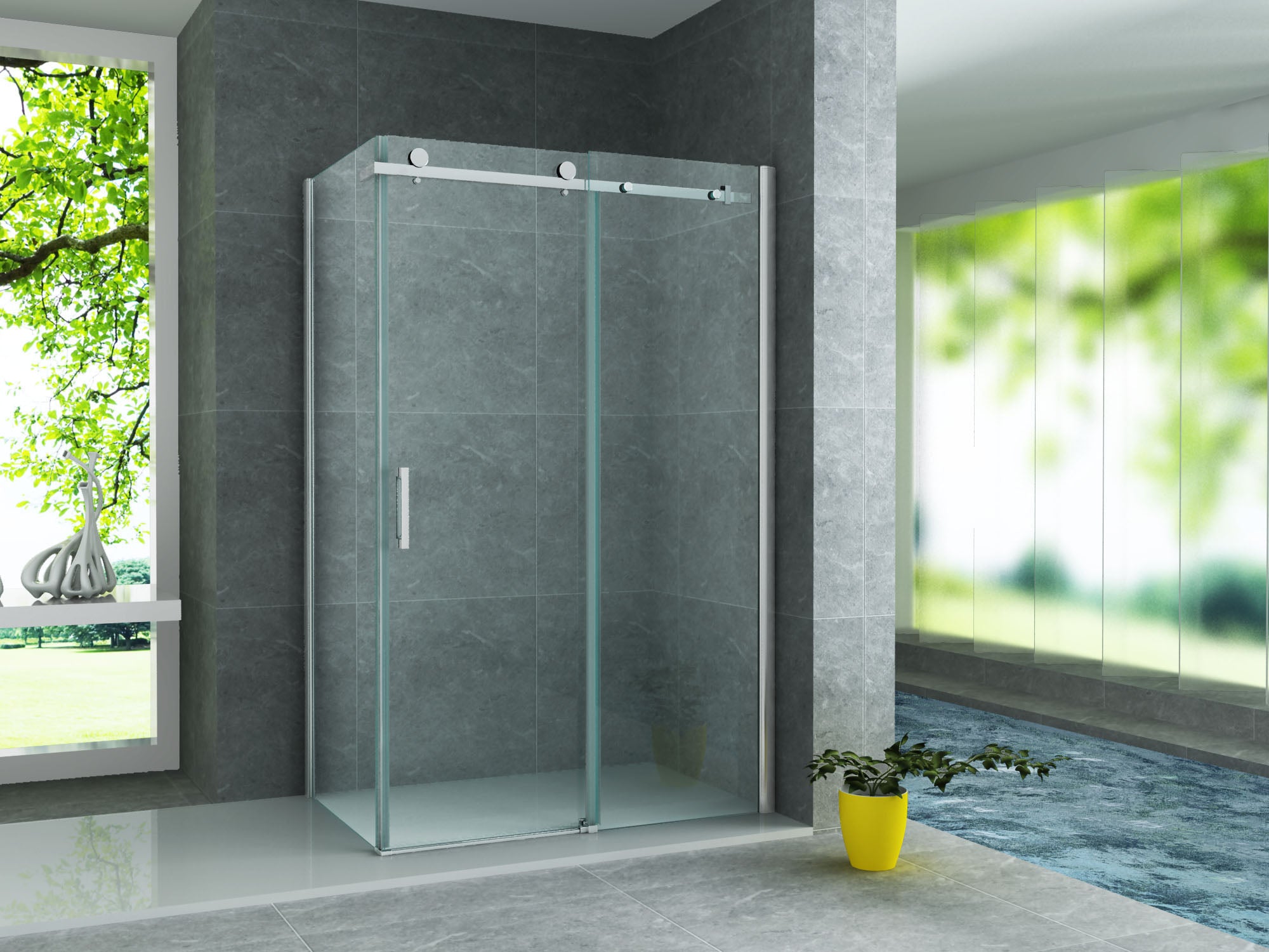Aloni douchecabine met schuifdeur en zijwand - met anti-kalk behandeling - omkeerbaar - 8mm veiligheidsglas - 90x120x195 cm - chroom - helder glas