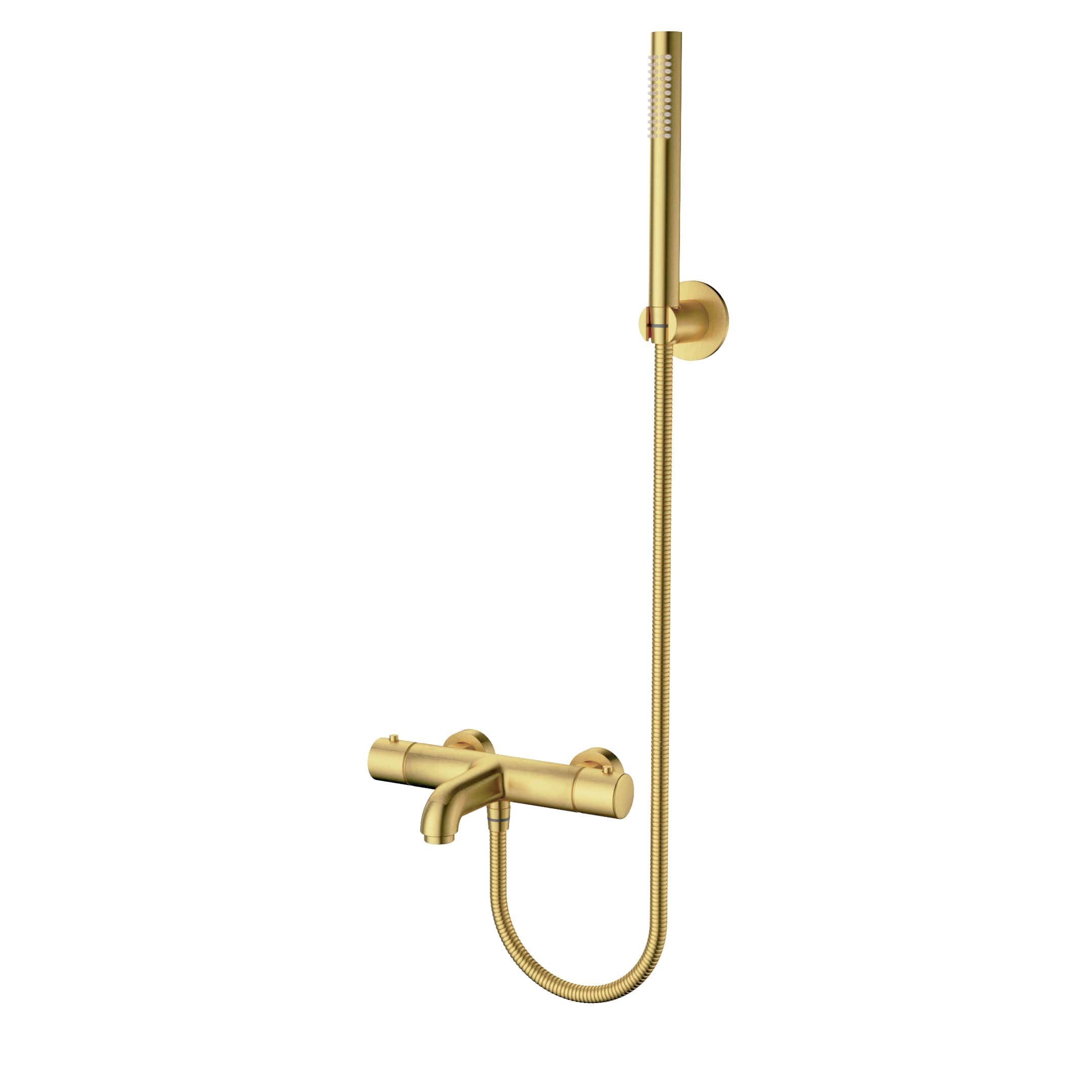 Aloni bad- en douchemengkraan - thermostatisch - met doucheslang 150 cm, handdouche en wandhouder - geborsteld goud