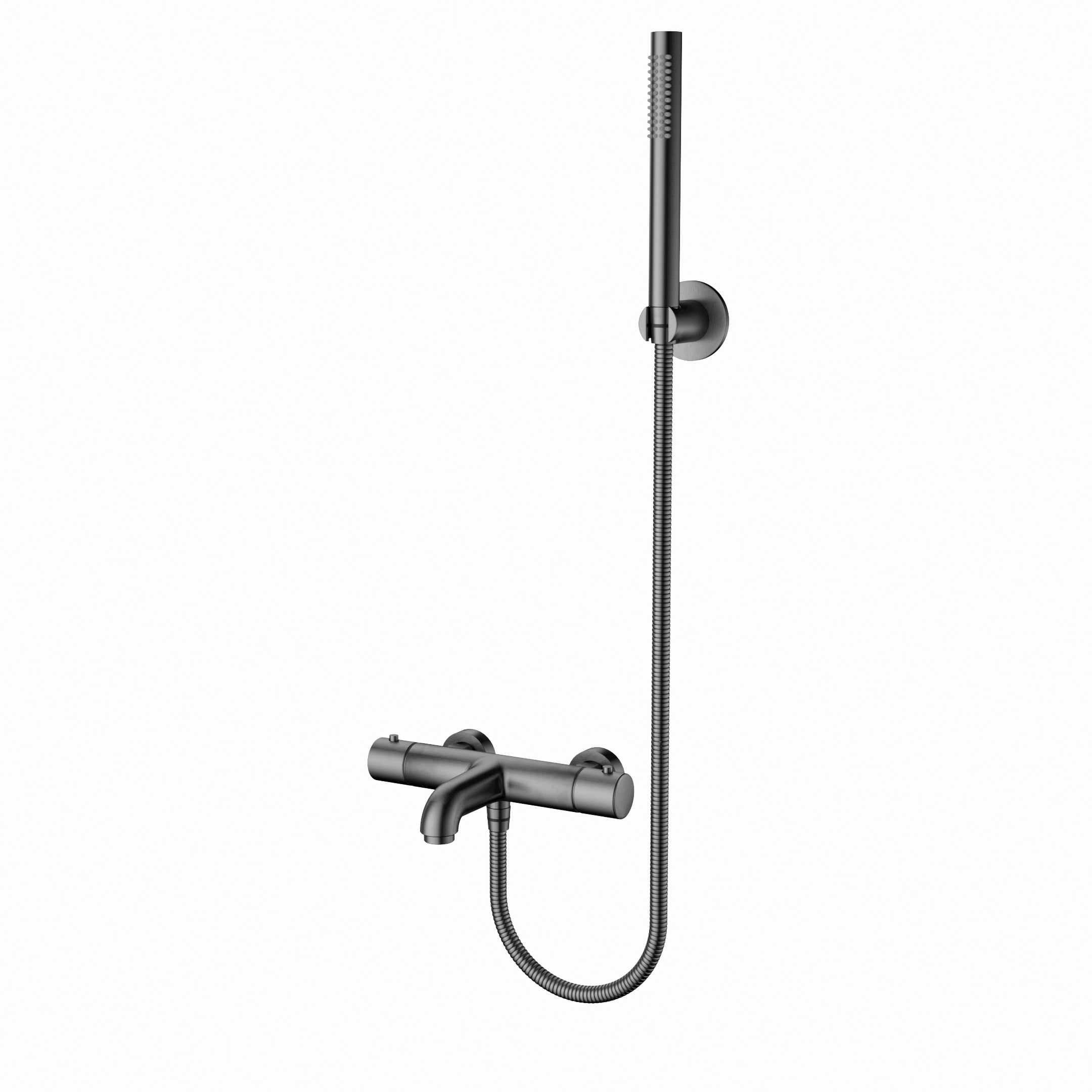 Aloni bad- en douchemengkraan - thermostatisch - met doucheslang 150 cm, handdouche en wandhouder - gunmetal