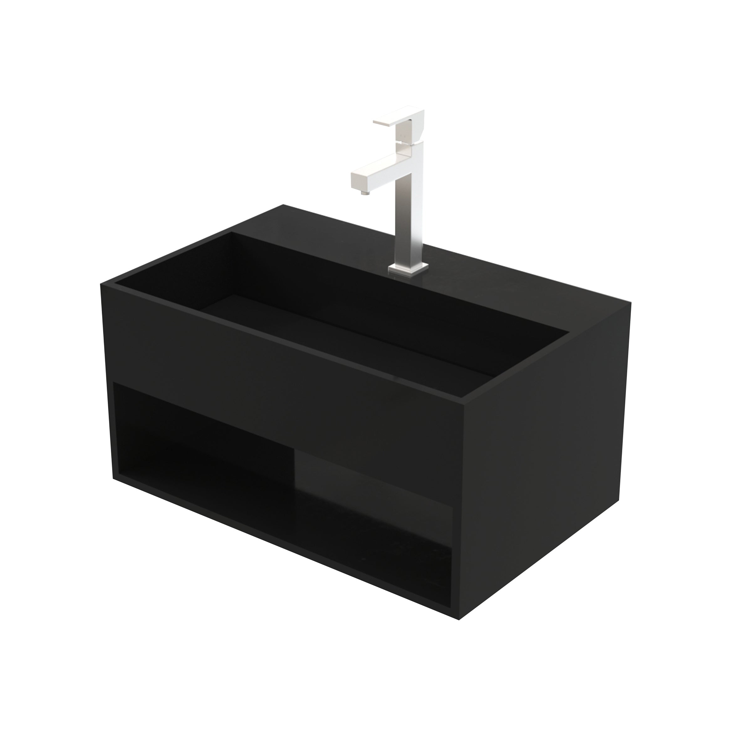 Solid surface wastafel met onzichtbare afvoer en uitsparing (50x32,4x25cm) - mat zwart