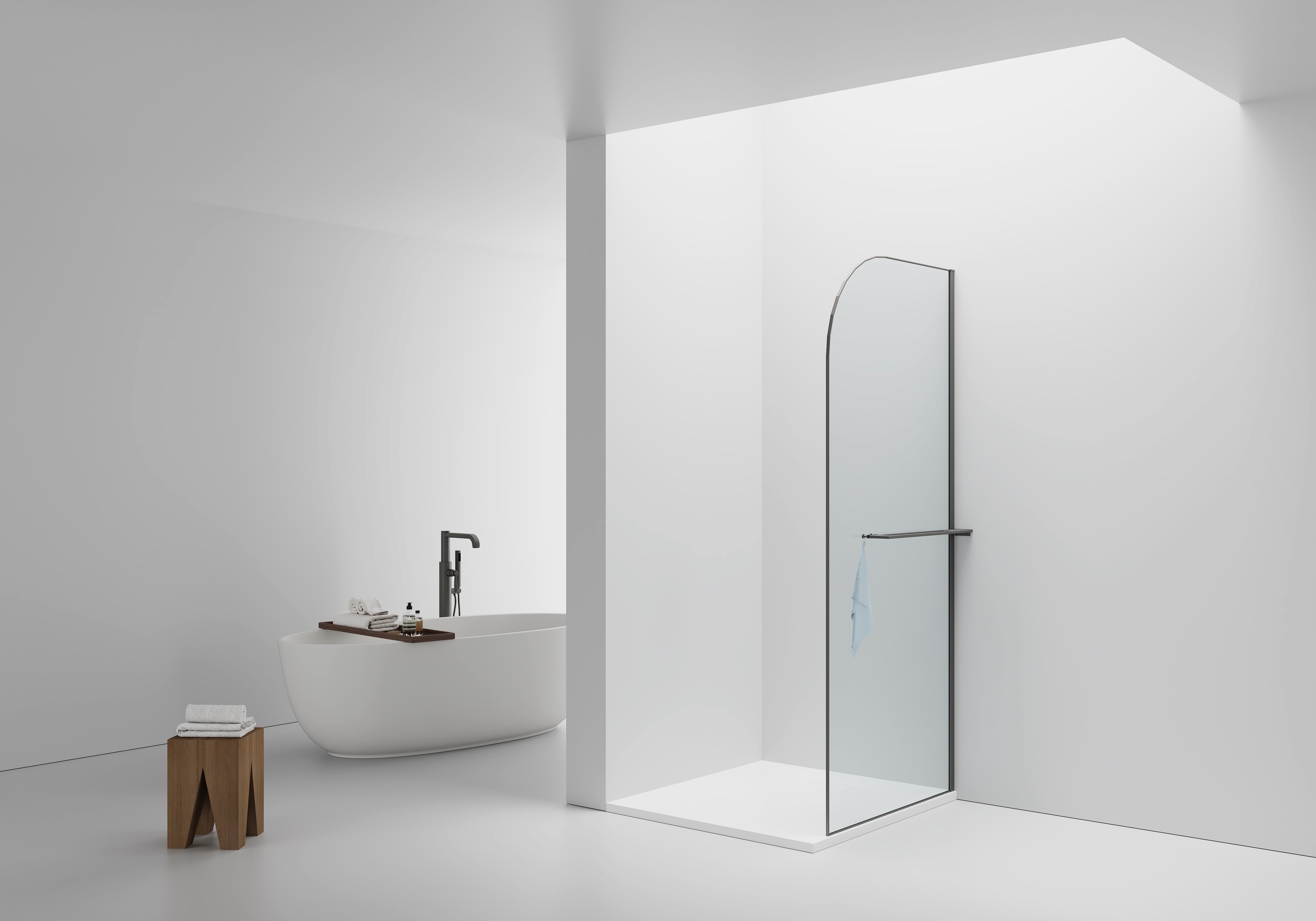 Curvy inloopdouche met handdoekhouder - gebogen - met anti-kalkbehandeling - omkeerbaar - 8mm veiligheidsglas - 100x200cm - gunmetal - helder glas