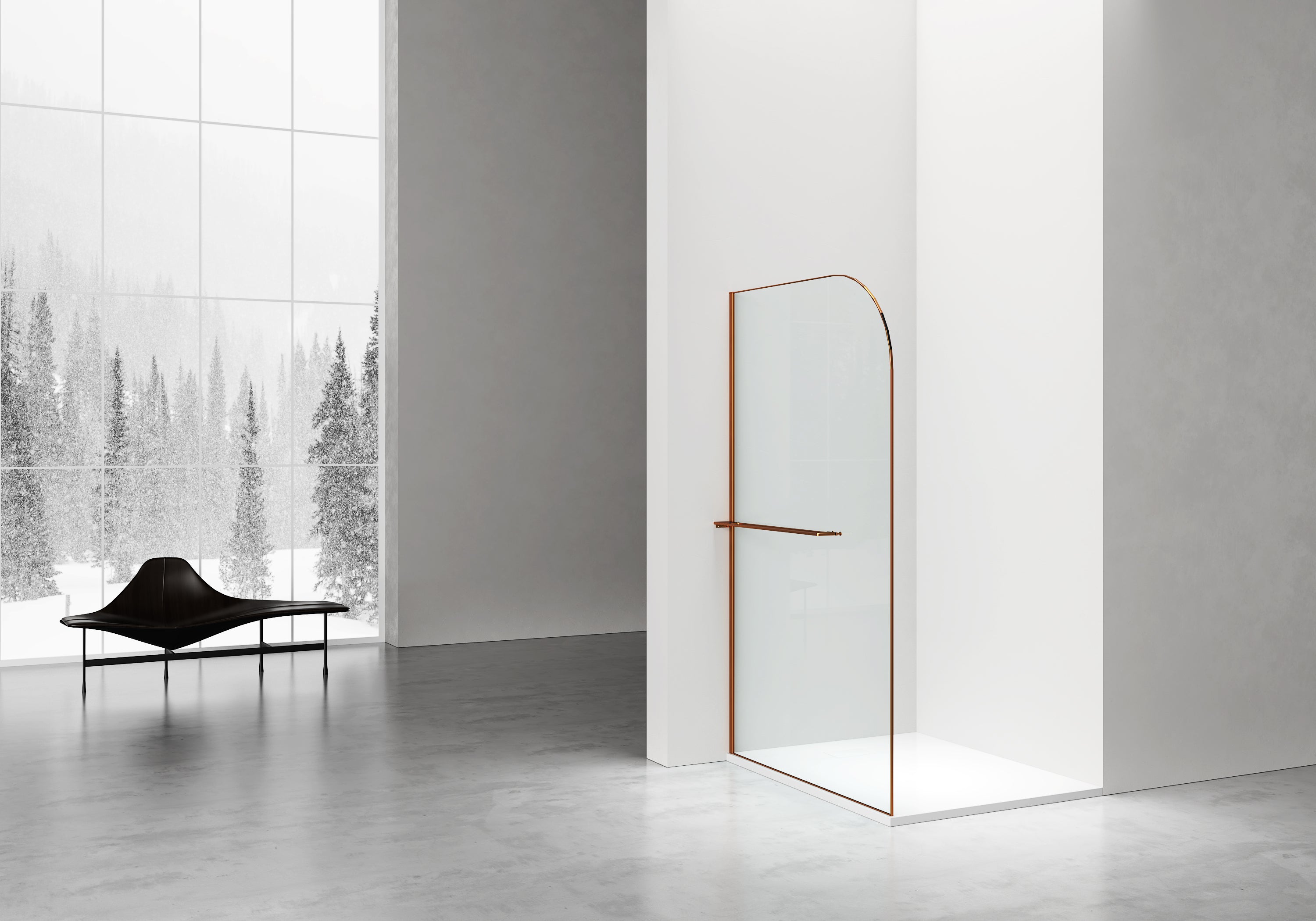 Curvy inloopdouche met handdoekhouder - gebogen - met anti-kalkbehandeling - omkeerbaar - 8mm veiligheidsglas - 120x200cm - geborsteld koper - gebogen - helder glas