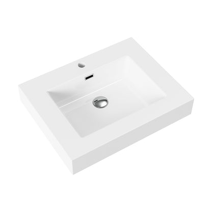 Aloni wastafel - 1 wasbak - met overloop - 1 kraangat - kunstmarmer - 60x10x46 cm - glanzend wit