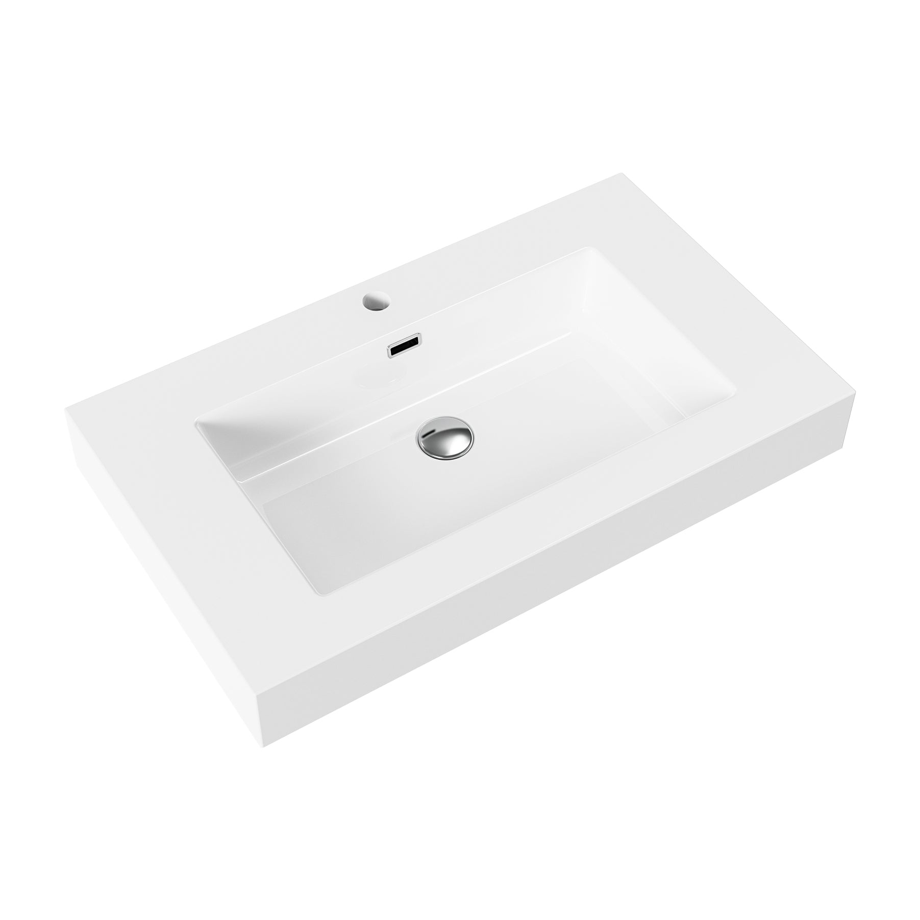 Aloni wastafel - 1 wasbak - met overloop - 1 kraangat - kunstmarmer - 80x10x46 cm - glanzend wit