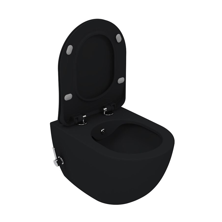 Creavit free hangtoilet met bidet - randloos - met bidetkraan koud en warm water - zonder zitting - mat houtskool zwart