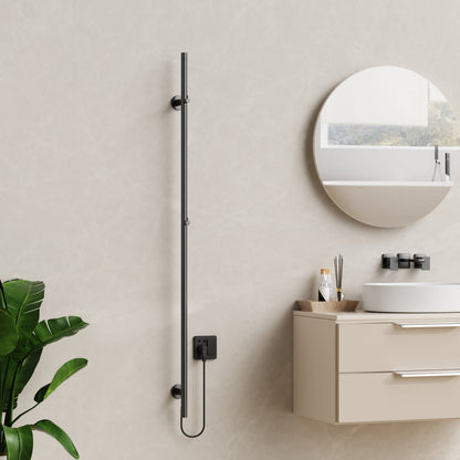 Belrad elektrische staafhanddoekdroger - enkel - met digitale, programmeerbare thermostaat - 60w - ø2,5cm - 150x6,3x12,7 cm - gunmetal, sfeerbeeld