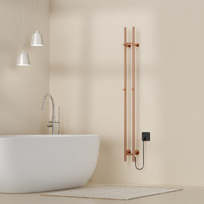 Belrad elektrische staafhanddoekdroger - dubbel - met digitale, programmeerbare thermostaat - 120w - ø2,5cm - 150x16,8x12,7 cm - geborsteld koper, sfeerbeeld