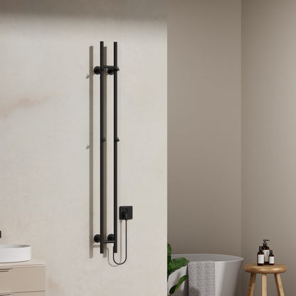 Belrad elektrische staafhanddoekdroger - dubbel - met digitale, programmeerbare thermostaat - 120w - ø2,5cm - 150x16,8x12,7 cm - mat zwart, sfeerbeeld