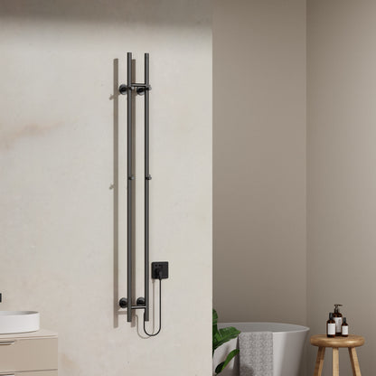 Belrad elektrische staafhanddoekdroger - dubbel - met digitale, programmeerbare thermostaat - 120w - ø2,5cm - 150x16,8x12,7 cm - gunmetal, sfeerbeeld