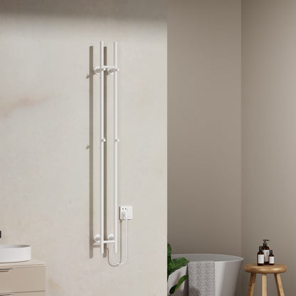 Belrad elektrische staafhanddoekdroger - dubbel - met digitale, programmeerbare thermostaat - 120w - ø2,5cm - 150x16,8x12,7 cm - glanzend wit, sfeerbeeld