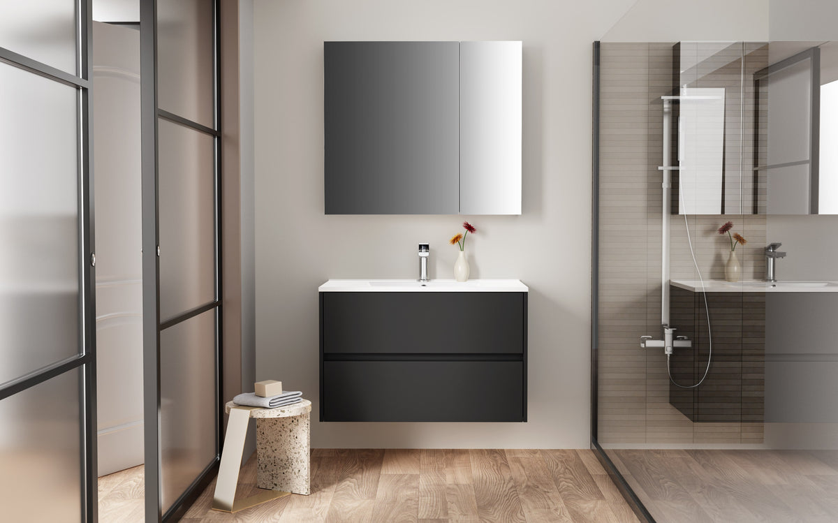 Aloni hayat wastafelonderkast - 2 lades - softclose - greeploos - 79,5x50x45 cm - mat zwart, sfeerbeeld