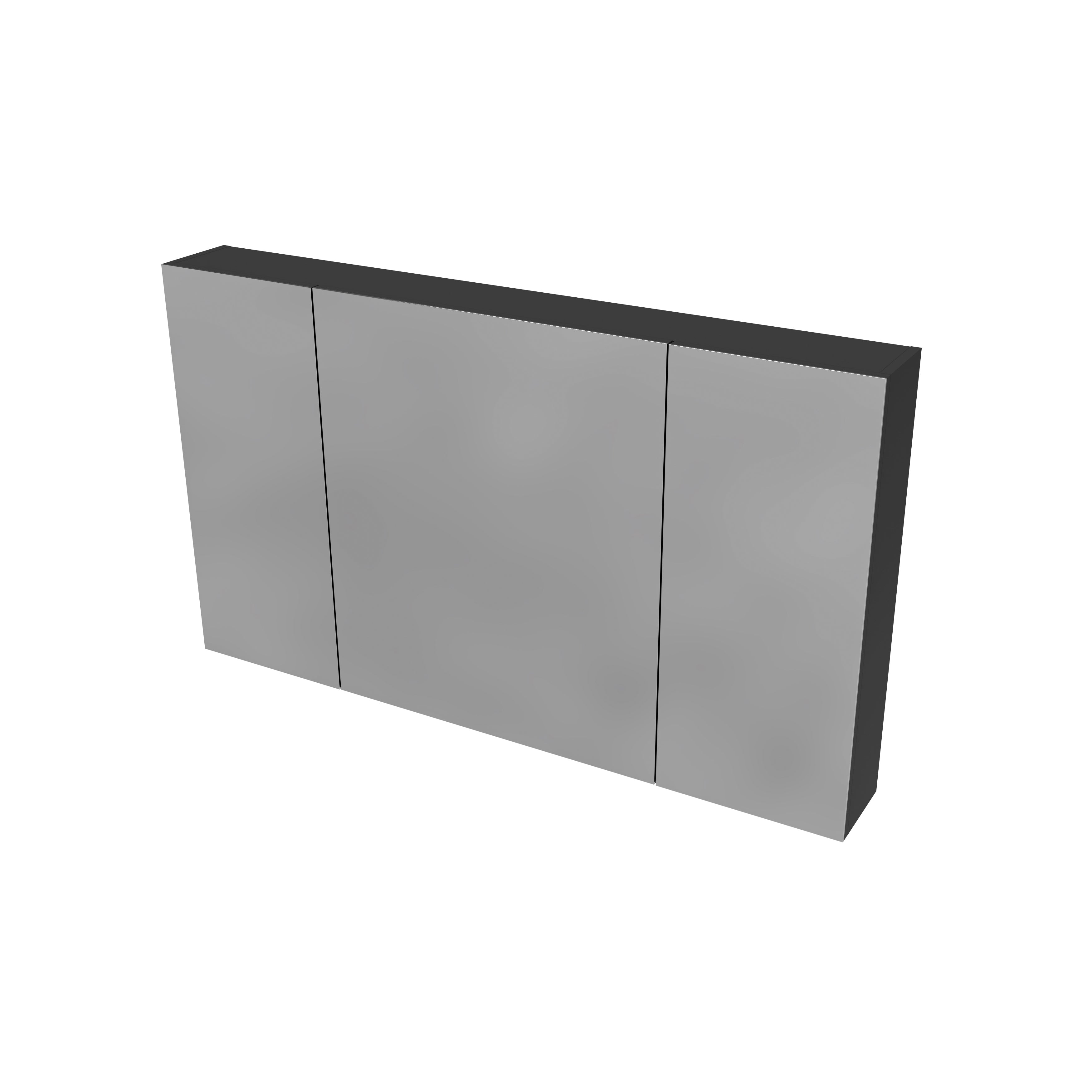 Hayat spiegelkast - 3 assymetrische, enkelzijdige spiegeldeuren - 6 in hoogte verstelbare legplanken - 120x70x15cm - mat zwart