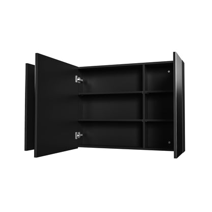Aloni Hayat spiegelkast - 3 assymetrische, enkelzijdige spiegeldeuren - 6 in hoogte verstelbare legplanken - 120x70x15cm - mat zwart