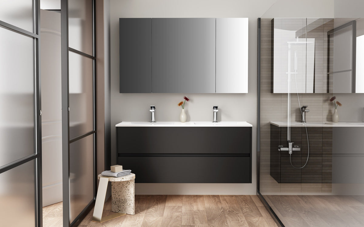 Aloni hayat wastafelonderkast - 2 lades - softclose - greeploos - 119,5x50x45 cm - mat zwart, sfeerbeeld