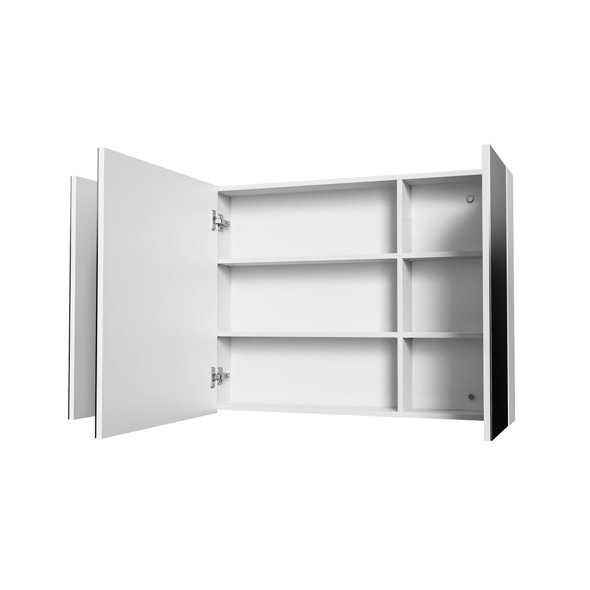 Aloni Hayat spiegelkast - 3 assymetrische, enkelzijdige spiegeldeuren - 6 in hoogte verstelbare legplanken - 120x70x15cm - glanzend wit