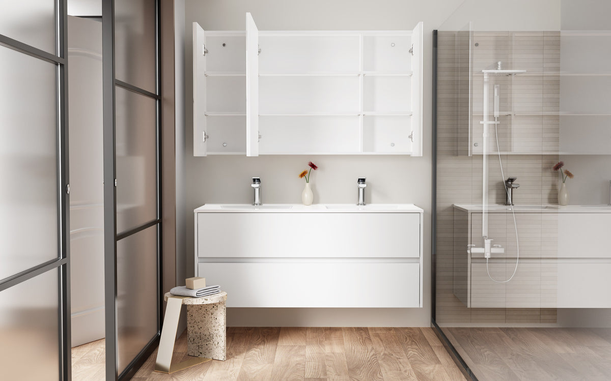Aloni hayat wastafelonderkast - 2 lades - softclose - greeploos - 119,5x50x45 cm - glanzend wit, sfeerbeeld