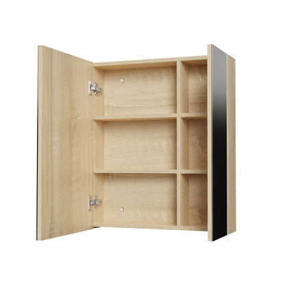 Aloni Hayat spiegelkast - 2 assymetrische, enkelzijdige spiegeldeuren - 4 in hoogte verstelbare legplanken - 60x70x15cm - eik