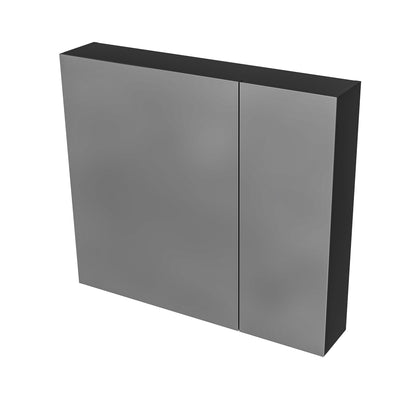 Hayat spiegelkast - 2 assymetrische, enkelzijdige spiegeldeuren - 4 in hoogte verstelbare legplanken - 80x70x15cm - mat zwart