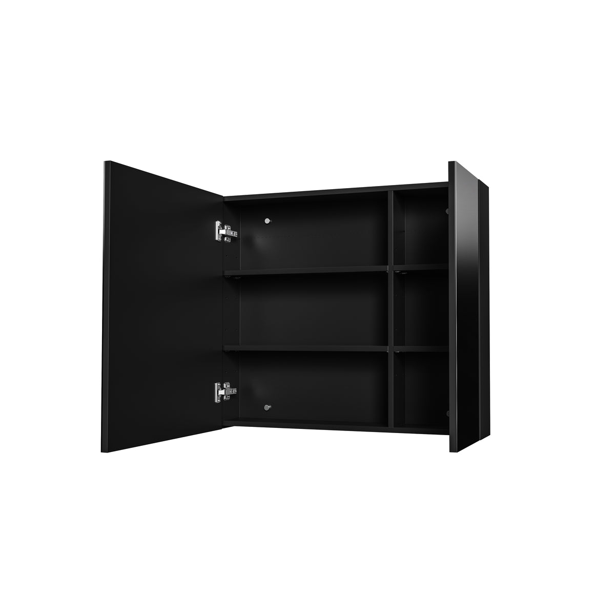 Aloni Hayat spiegelkast - 2 assymetrische, enkelzijdige spiegeldeuren - 4 in hoogte verstelbare legplanken - 80x70x15cm - mat zwart