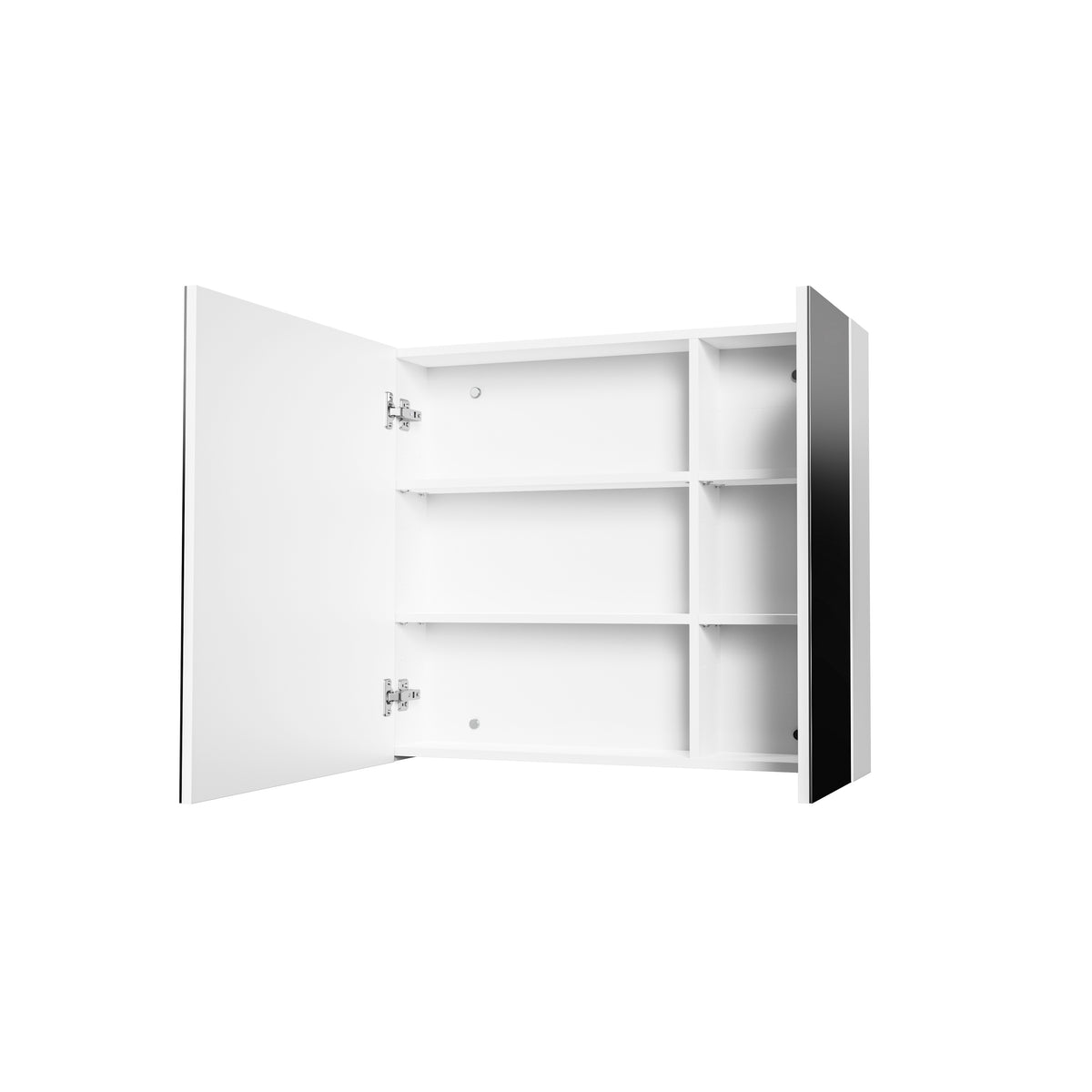 Aloni Hayat spiegelkast - 2 assymetrische, enkelzijdige spiegeldeuren - 4 in hoogte verstelbare legplanken - 80x70x15cm - glanzend wit
