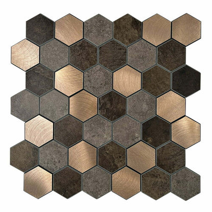 Isodeco Zelfklevende Mozaïek Steenstrip Hexagon Koper Taupe V-groef