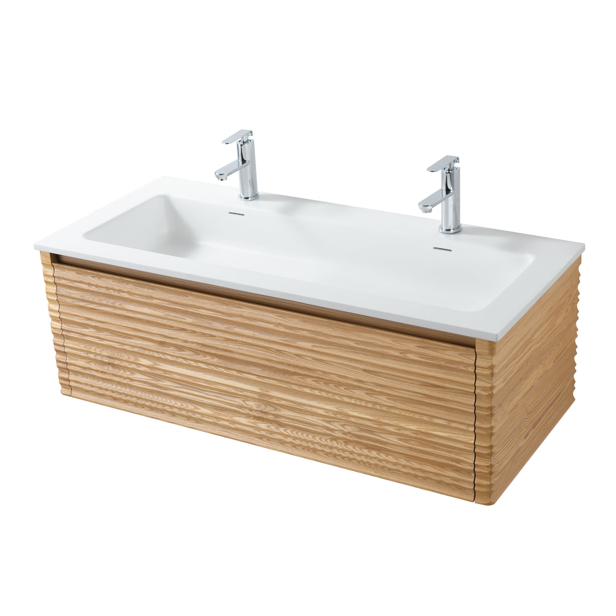 SH Kamellia wastafelonderkast - 1 lade - greeploos - soft close – 119x40x52 cm - licht walnoten