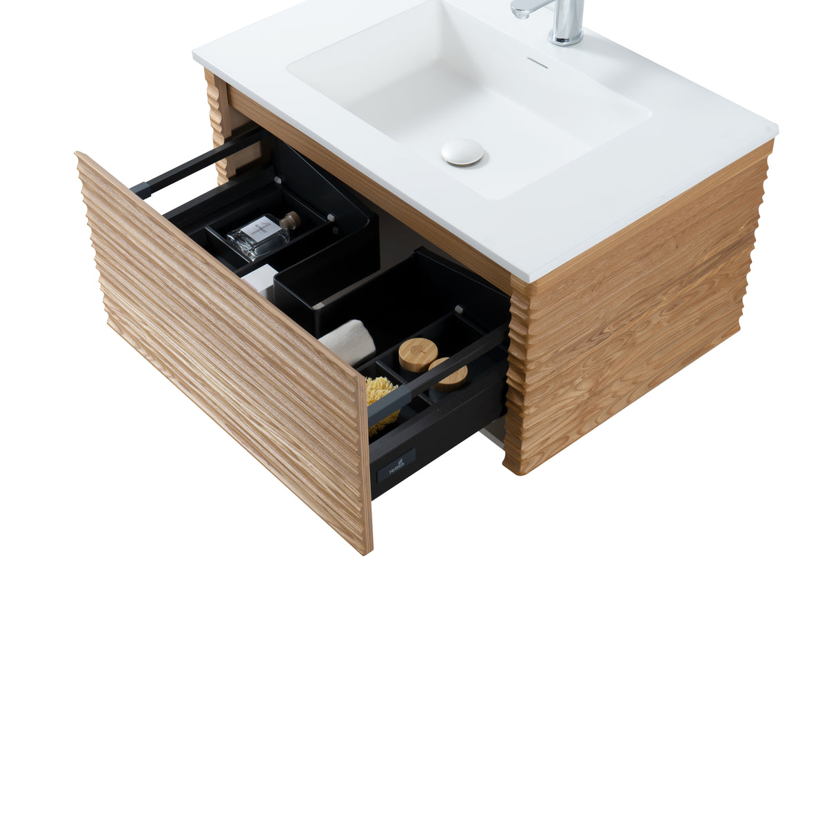 SH Kamellia wastafelonderkast - 1 lade - greeploos - soft close – 79x40x52 cm - licht walnoten