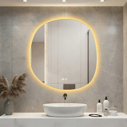 Aloni pebble spiegel - met LED verlichting - organisch - zonder lijst - anti-condens - kleurtemperatuur LED 3000-6000k - dimb