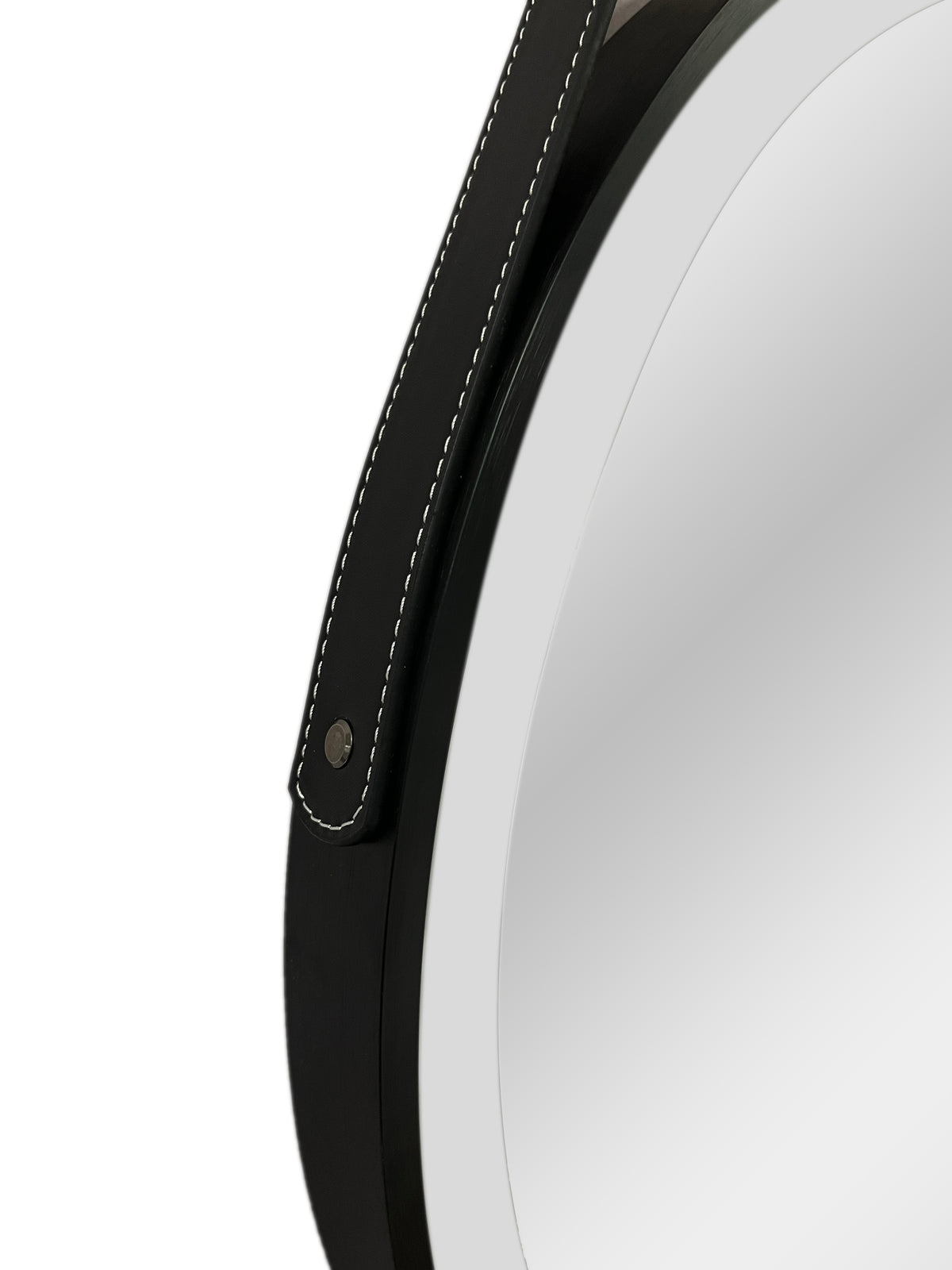 Aloni beltia spiegel - met led verlichting - rond - met lijst - met imitatie lederen band en haak - kleurtemperatuur led 3500-6500k - 80cm - mat zwart