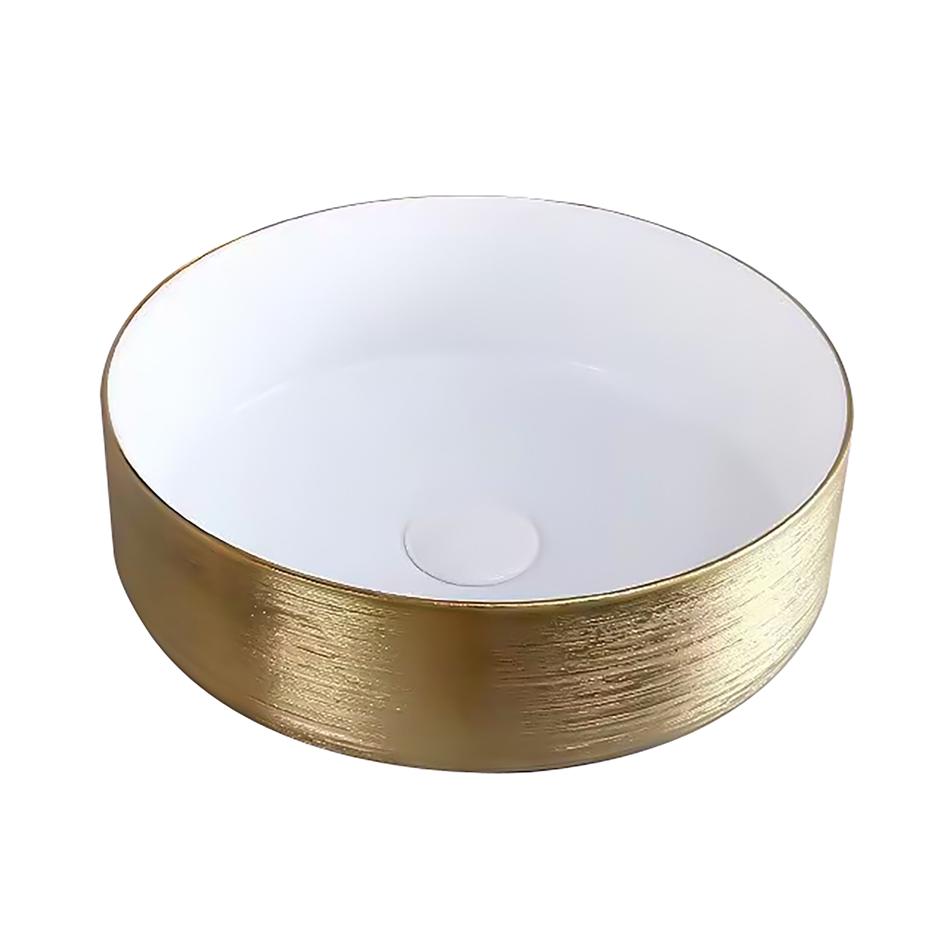 Aloni turo waskom met reliëf - opbouw - zonder overloop - zonder kraangat - keramiek - 36x12x36 cm - goud/glanzend wit