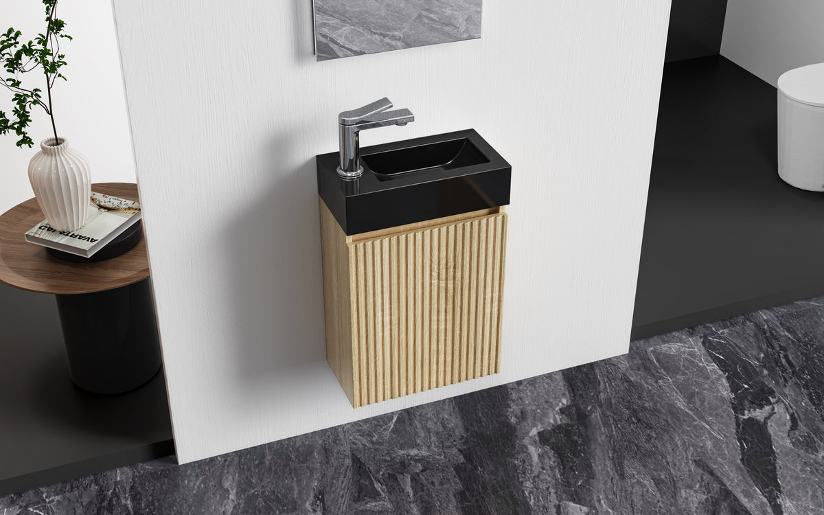Aloni mikaro toiletmeubelonderkast - 1 deur - omkeerbaar - greeploos - soft close - 40x50x22,3 cm - licht eiken, sfeerbeeld